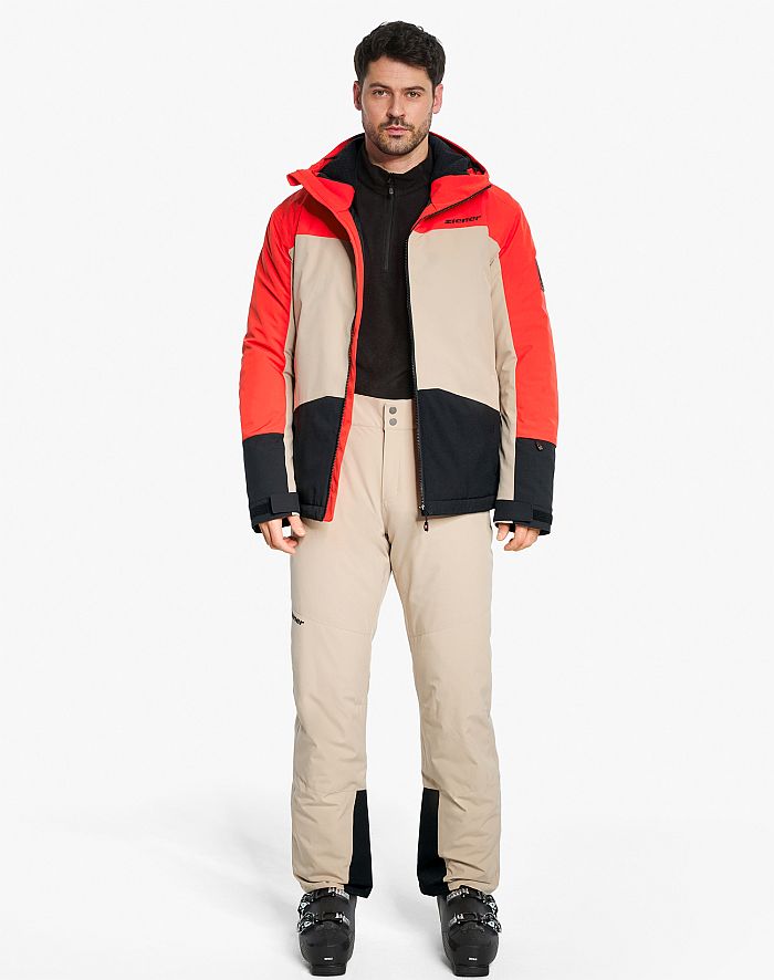 ski-outfit Ziener TARAINO Seaweed Red Rot AquaShield ski jacket mens